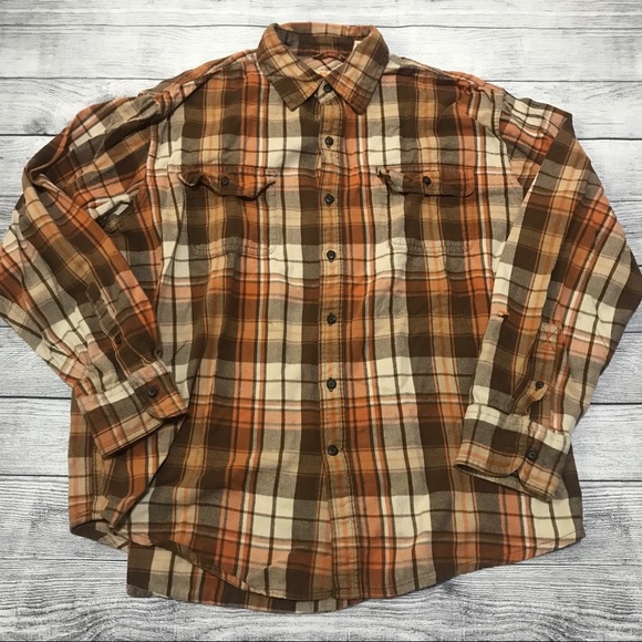 Timberland Orange Brown Plaid Button 